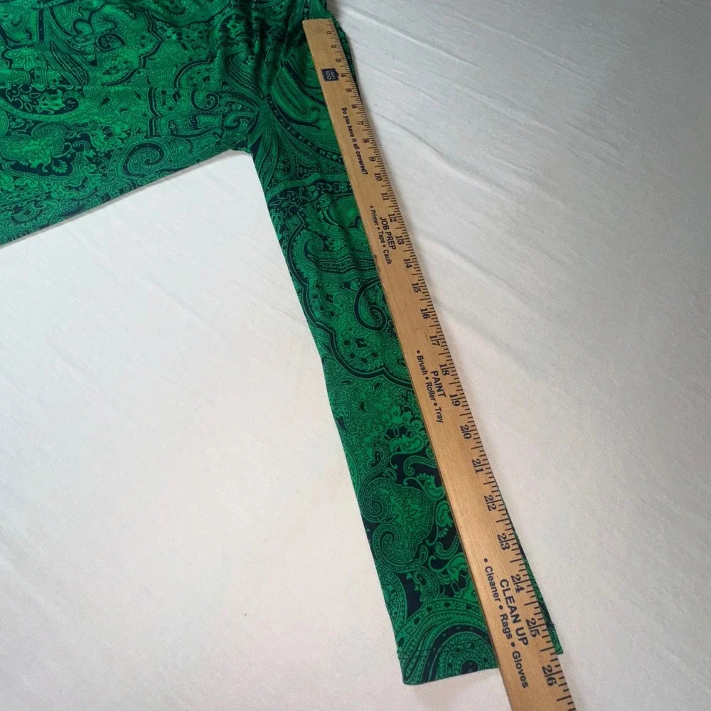 Michael Kors Jersey Shift Dress Green & Paisley Pattern Long Sleeve Sheath Med